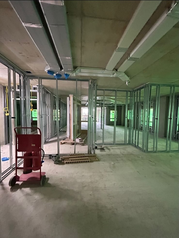 Metal stud partitions and metalwork